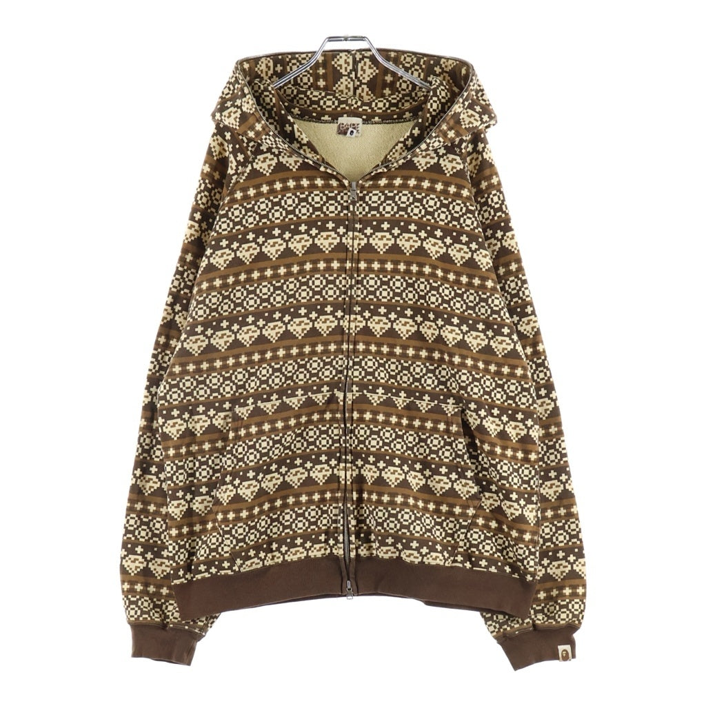 A BATHING APE(アベイシングエイプ) ノルディック柄 フルジップスウェットパーカー ブラウン/ベージュ