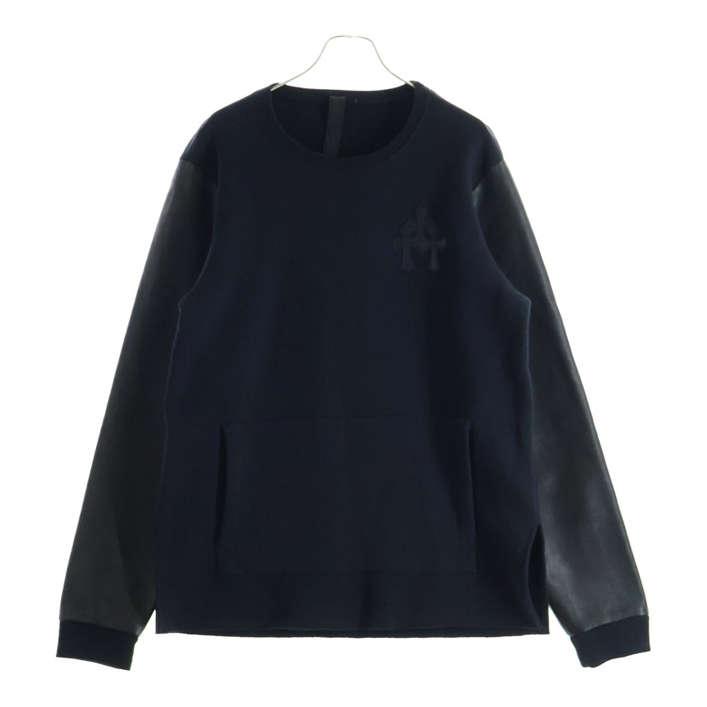 CHROME HEARTS(クロムハーツ) Y NOT CEMETERY CROSS LEATHER PATCH ワイノット セメタリークロス レザーパッチ クルーネック スウェットトレーナー ブラック