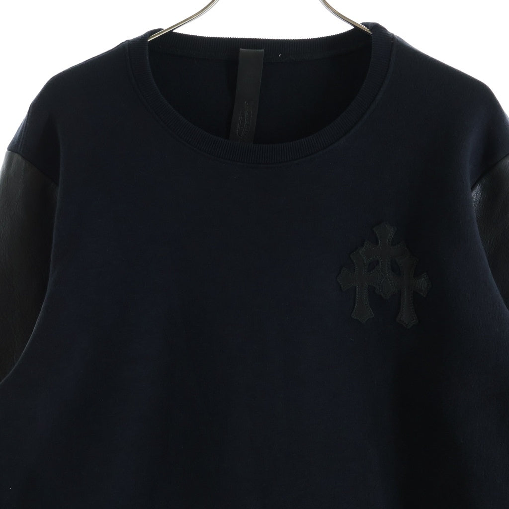 CHROME HEARTS(クロムハーツ) Y NOT CEMETERY CROSS LEATHER PATCH ワイノット セメタリークロス レザーパッチ クルーネック スウェットトレーナー ブラック