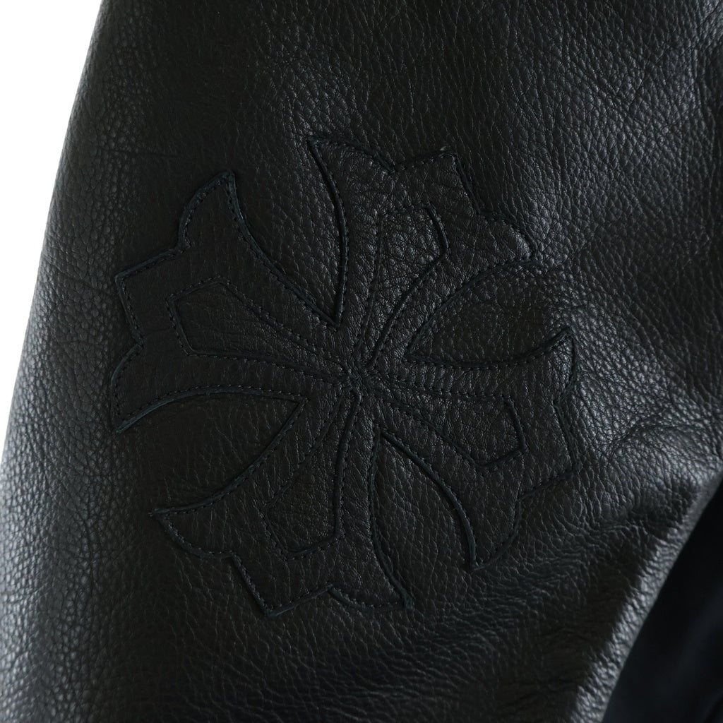 CHROME HEARTS(クロムハーツ) Y NOT CEMETERY CROSS LEATHER PATCH ワイノット セメタリークロス レザーパッチ クルーネック スウェットトレーナー ブラック