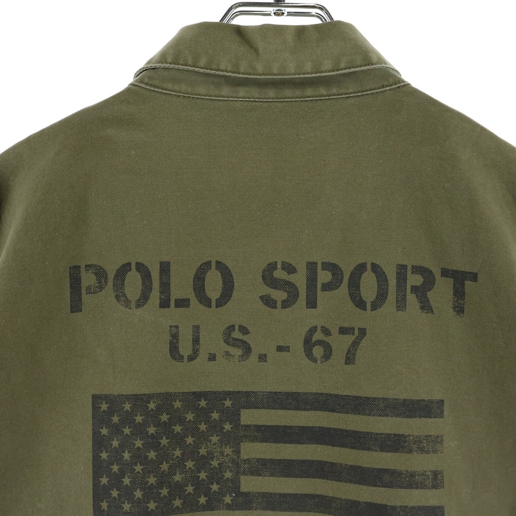 POLO SPORT RALPH LAUREN(ポロスポーツラルフローレン) 90s バック星条旗プリント コットンスイングトップ ジャケット カーキ