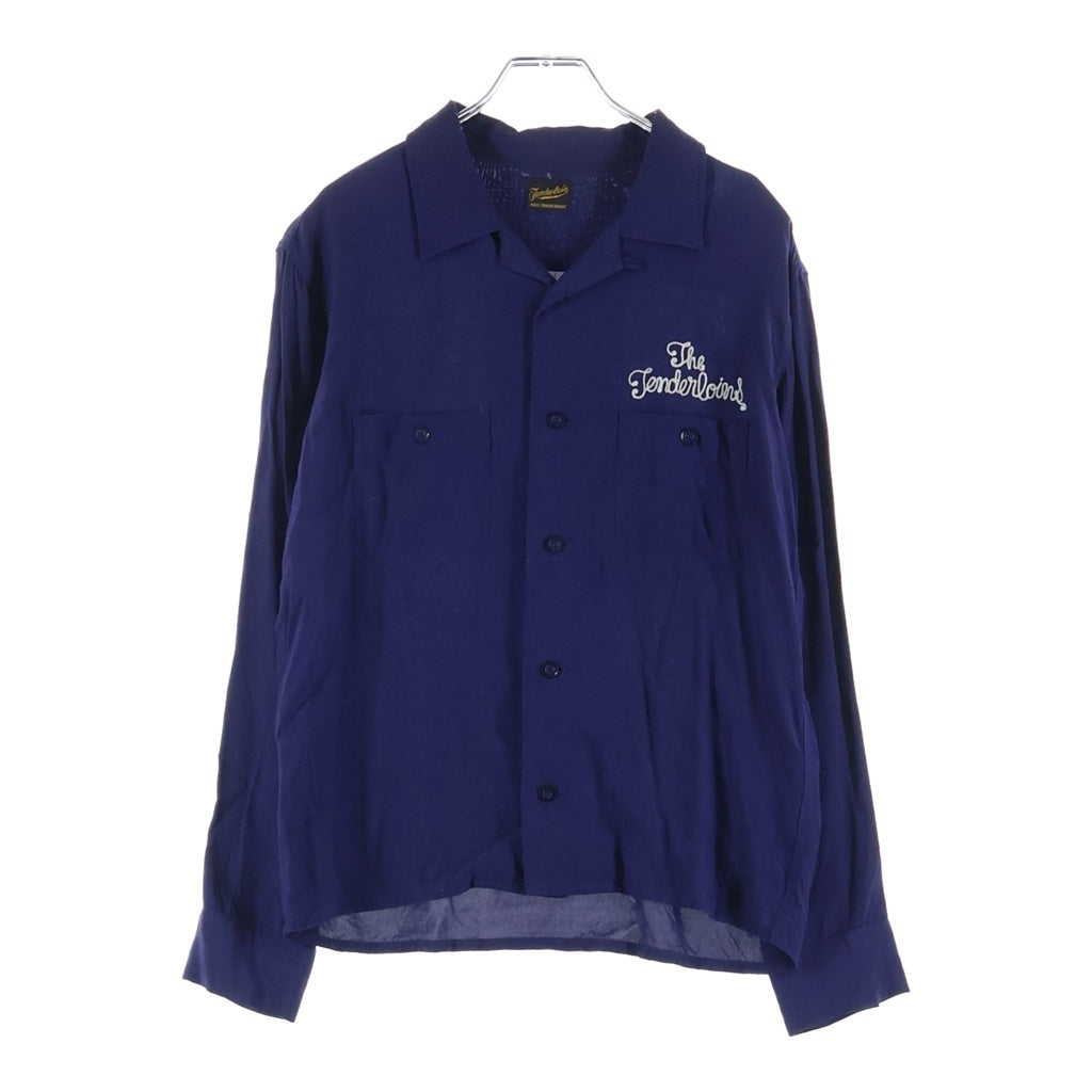 TENDERLOIN(テンダーロイン) T-BOWL SHIRTS ボーリングシャツ 長袖シャツ レーヨン フロント刺繍 ネイビー