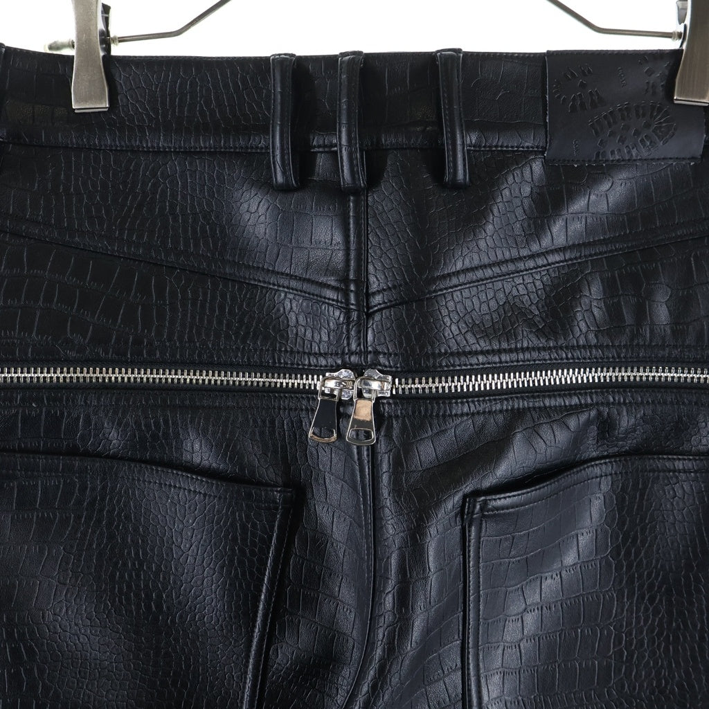 NO BRAND(ノーブランド) GOAR ARCHIVE（ゴアアーカイブ）MATTE BLACK CROCO ZIPPER PANTS クロコ マットレザー ウェストジッパーパンツ ブラック
