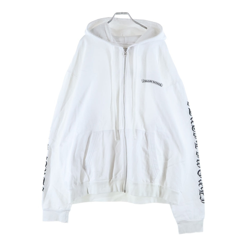 CHROME HEARTS(クロムハーツ) SWTSHRT HD ZIP 袖ロゴバックスクロールジップアップパーカー ホワイト/ブラック