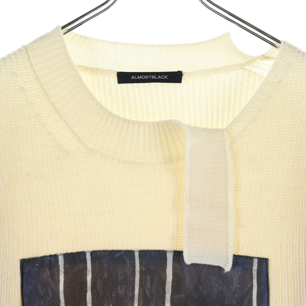 ALMOSTBLACK(オールモストブラック) 21AW ART WOOL KNIT アートウールニット 長袖セーター ホワイト 21AW-KT01