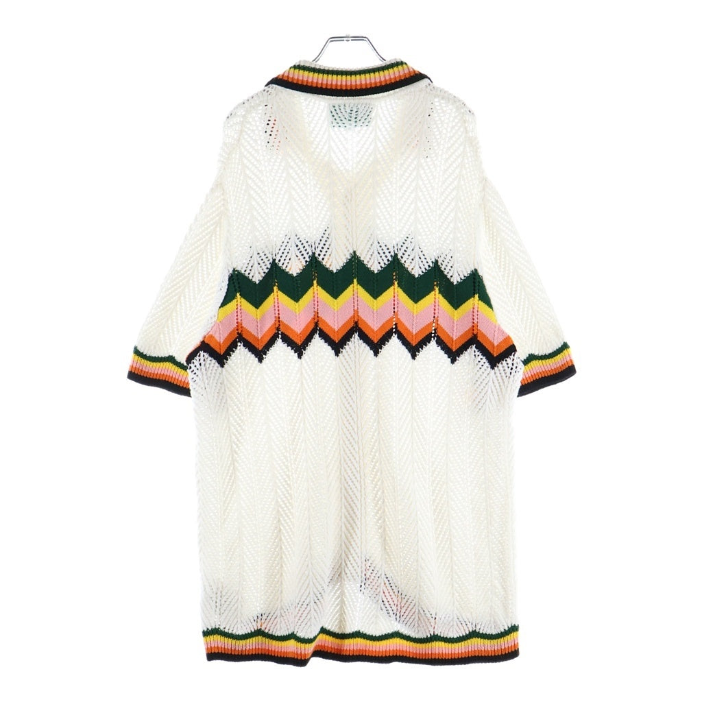 CASABLANCA(カサブランカ) 24SS KNIT CHEVRON LACE SHIRT ニット レースニット 半袖シャツ ホワイト CASABLANCA24SM-8
