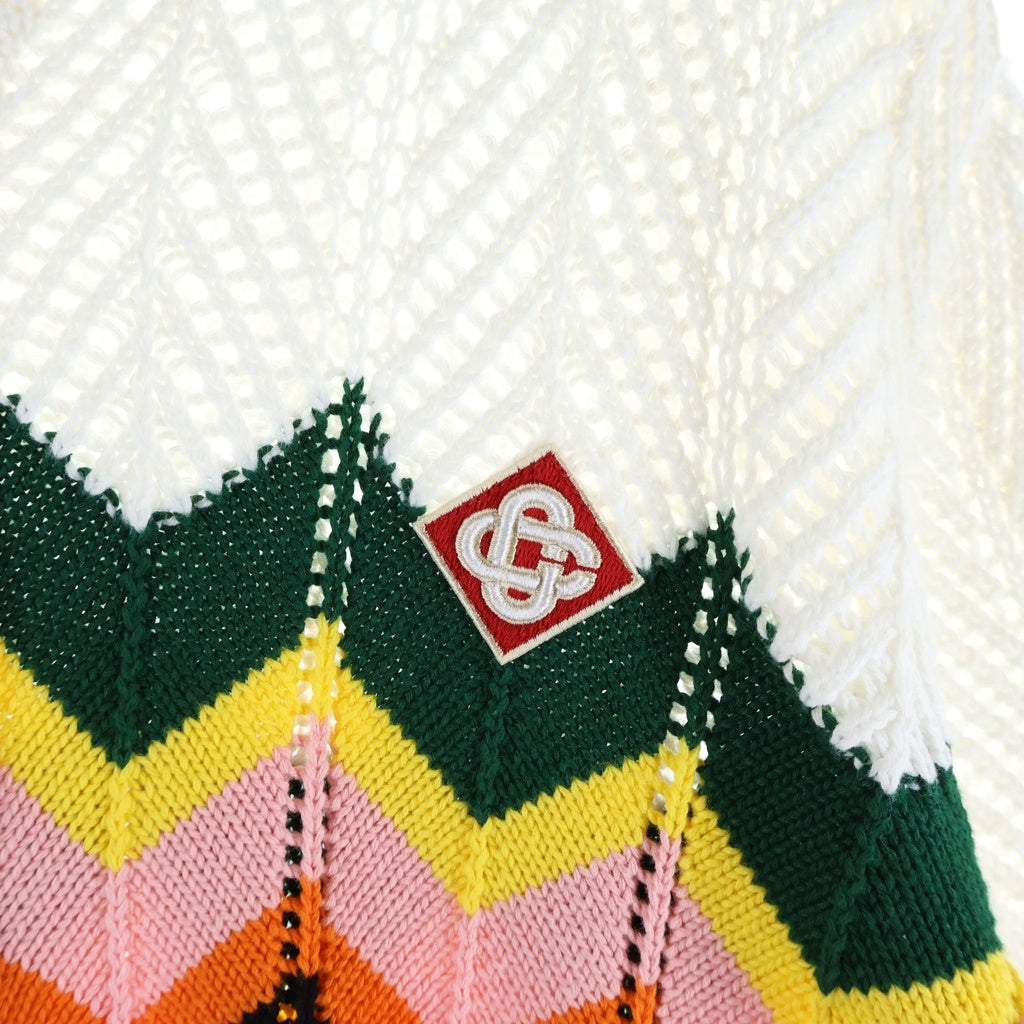 CASABLANCA(カサブランカ) 24SS KNIT CHEVRON LACE SHIRT ニット レースニット 半袖シャツ ホワイト CASABLANCA24SM-8