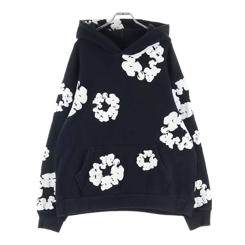 DENIM TEARS(デニムティアーズ) Cotton Wreath PullOver Hoodie コットン フラワー プルオーバーパーカー ブラック/ホワイト