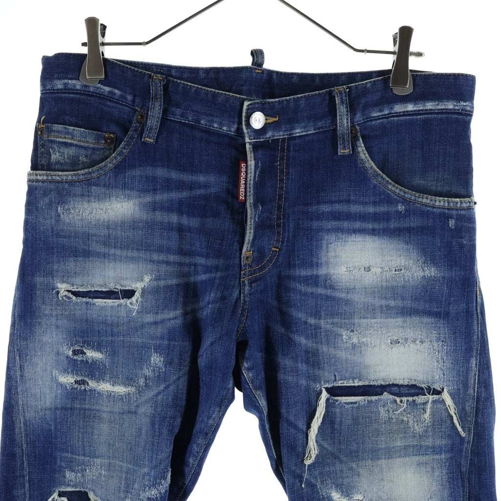DSQUARED2(ディースクエアード) 23SS Sexy Twist Jean クラッシュリペア加工 スキニー ストレッチ デニムパンツ インディゴ S74LB1265 S30342