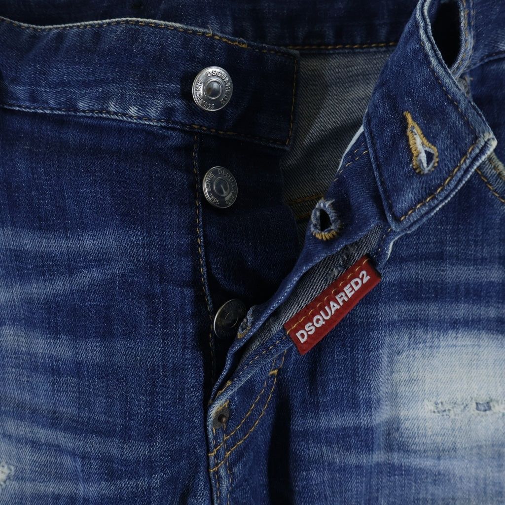 DSQUARED2(ディースクエアード) 23SS Sexy Twist Jean クラッシュリペア加工 スキニー ストレッチ デニムパンツ インディゴ S74LB1265 S30342
