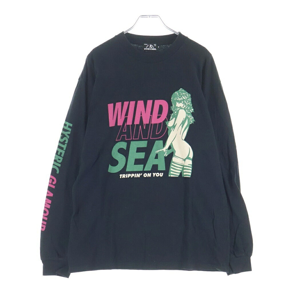 HYSTERIC GLAMOUR(ヒステリックグラマー) 20AW×WIND AND SEA 長袖カットソー フロントロゴ 袖プリント ブラック 02203CL14
