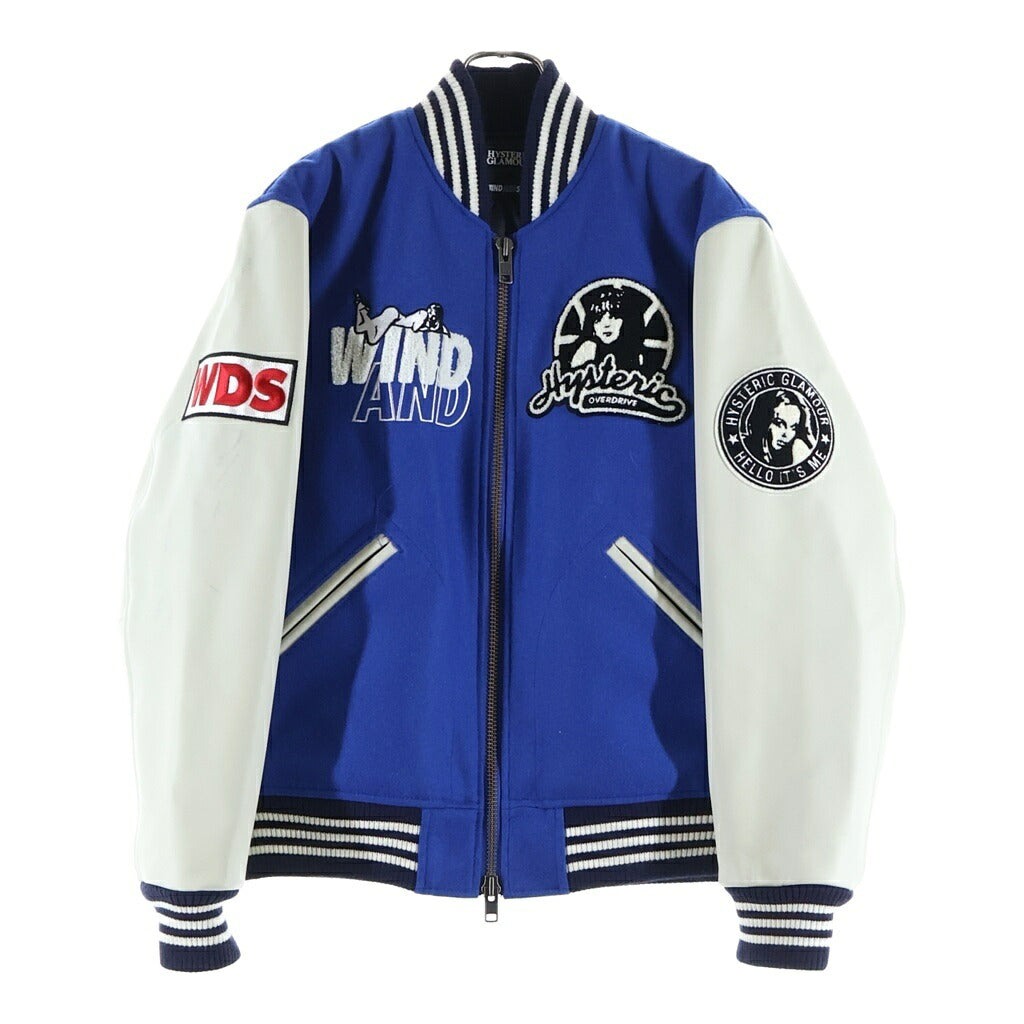 WIND AND SEA(ウィンダンシー) 20AW×HYSTERIC GLAMOUR Stadium Jacket スタジャン 袖カウレザー ガールワッペン ブルー WDS-HYS-2-01