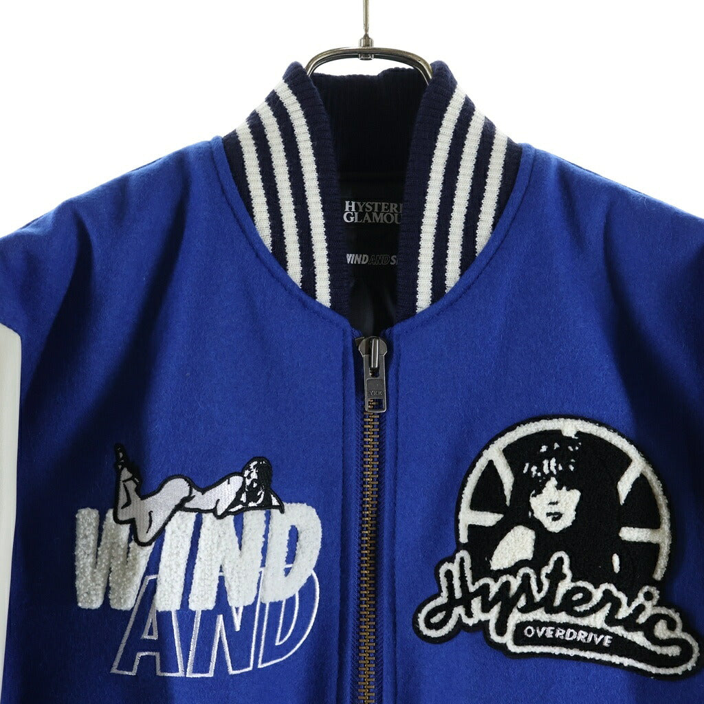 WIND AND SEA(ウィンダンシー) 20AW×HYSTERIC GLAMOUR Stadium Jacket スタジャン 袖カウレザー ガールワッペン ブルー WDS-HYS-2-01