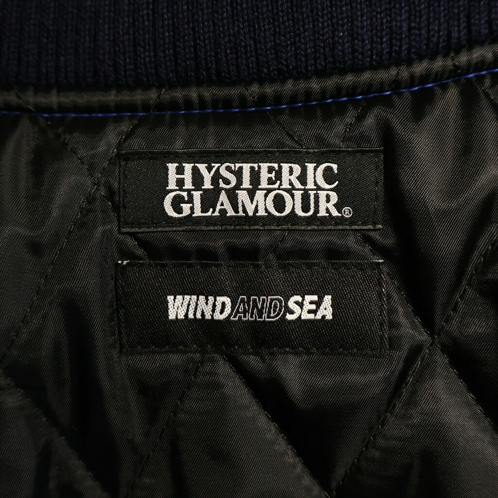 WIND AND SEA(ウィンダンシー) 20AW×HYSTERIC GLAMOUR Stadium Jacket スタジャン 袖カウレザー ガールワッペン ブルー WDS-HYS-2-01