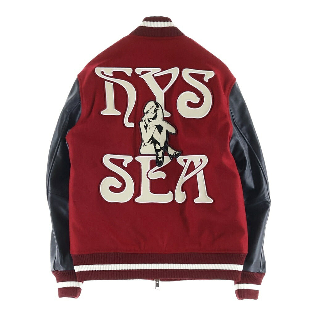 WIND AND SEA(ウィンダンシー) 23AW×HYSTERIC GLAMOUR VARSITY JACKET バーシティジャケット スタジャン アームレザー切替 ブラック/レッド WDS-C-HYS-24-Q2-01