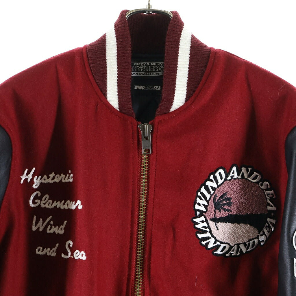 WIND AND SEA(ウィンダンシー) 23AW×HYSTERIC GLAMOUR VARSITY JACKET バーシティジャケット スタジャン アームレザー切替 ブラック/レッド WDS-C-HYS-24-Q2-01
