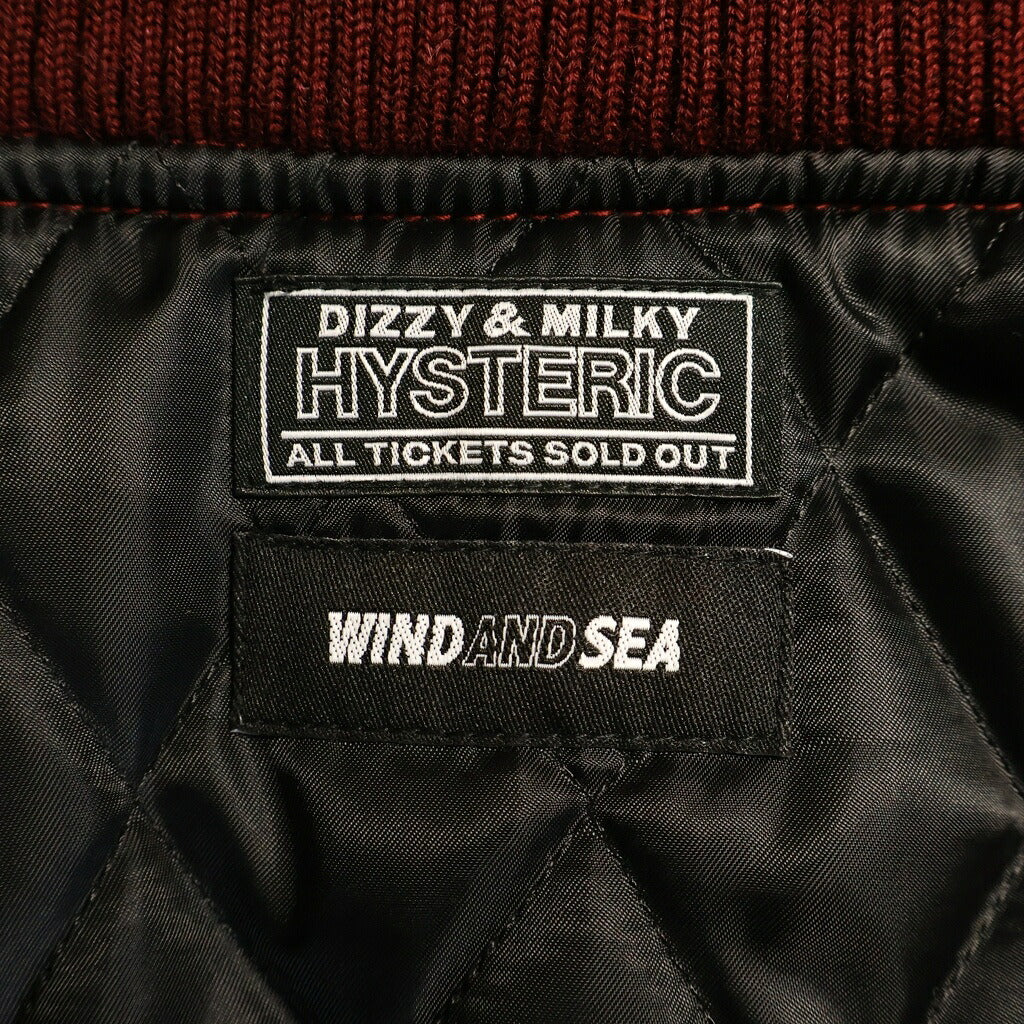 WIND AND SEA(ウィンダンシー) 23AW×HYSTERIC GLAMOUR VARSITY JACKET バーシティジャケット スタジャン アームレザー切替 ブラック/レッド WDS-C-HYS-24-Q2-01