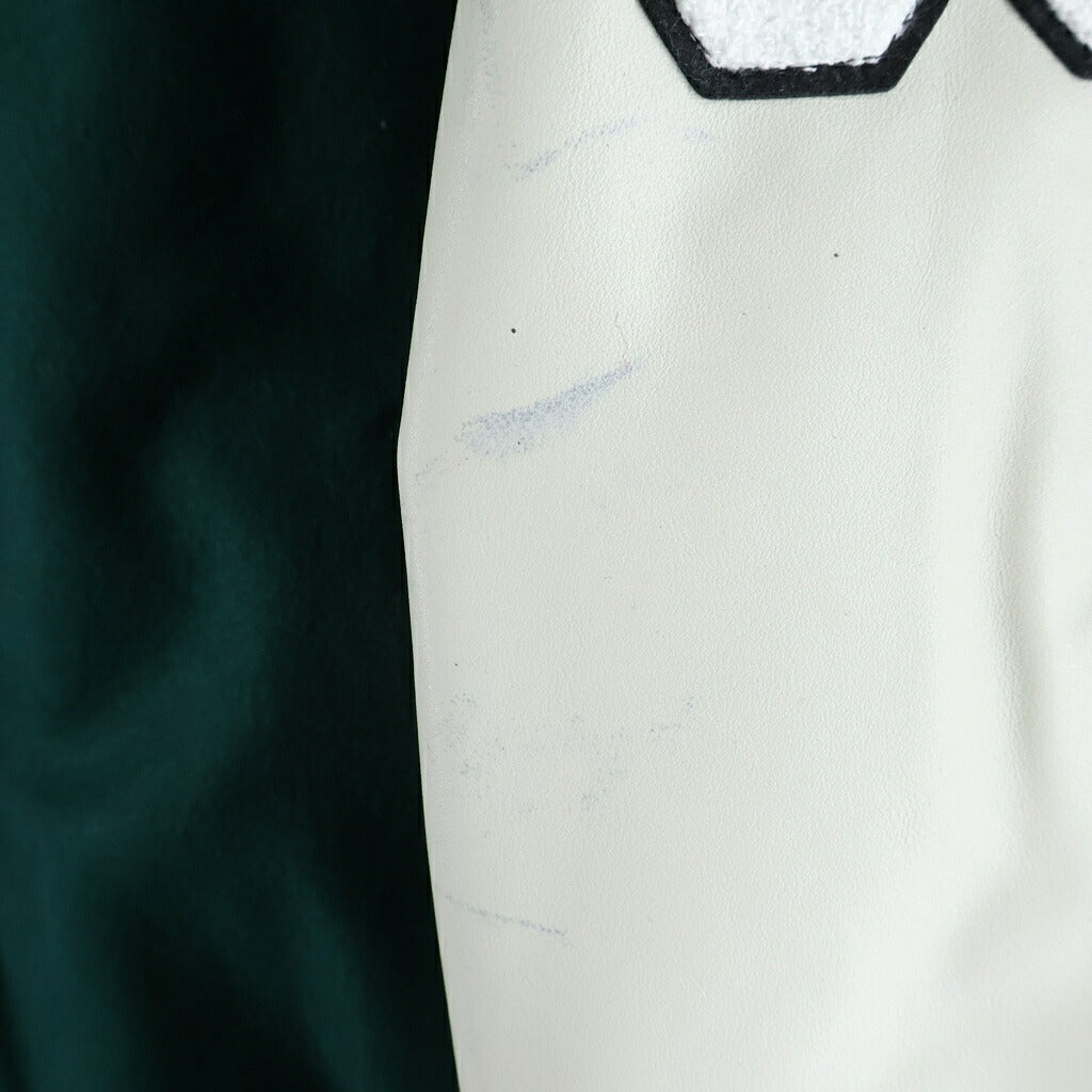 WIND AND SEA(ウィンダンシー) 21AW×HYSTERIC GLAMOUR TEAM STADIUM JACKET スタジャン バーシティジャケット アームレザー切替 グリーン/ホワイト WDS-HYS-3-01