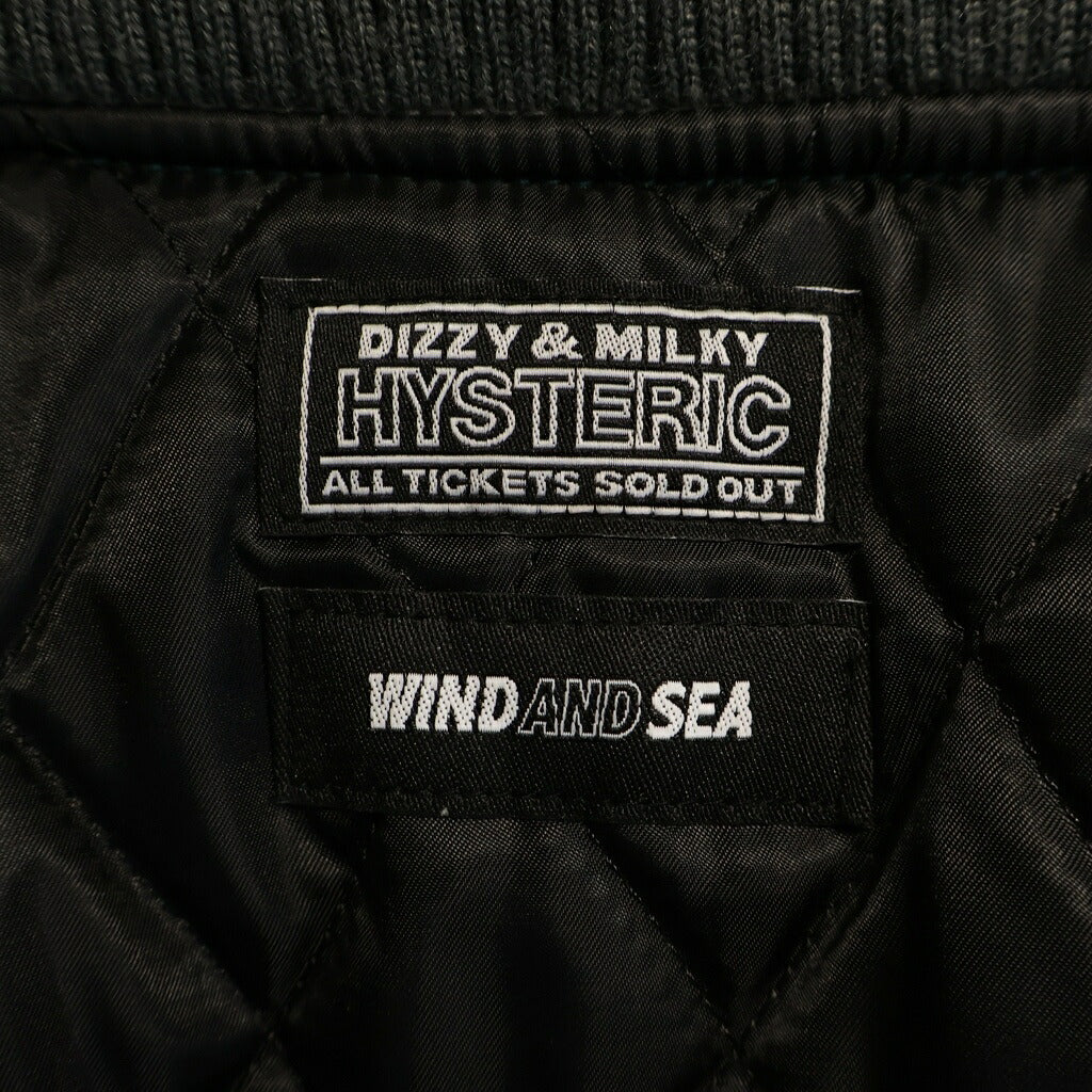 WIND AND SEA(ウィンダンシー) 21AW×HYSTERIC GLAMOUR TEAM STADIUM JACKET スタジャン バーシティジャケット アームレザー切替 グリーン/ホワイト WDS-HYS-3-01