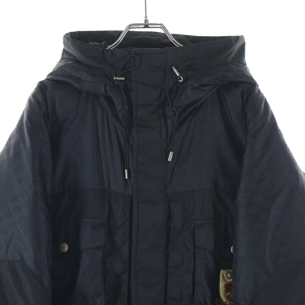 GUCCI(グッチ) GGジャガード ダウンジャケット フード付き フロントワッペン ナイロン ブラック 495713 Z705C