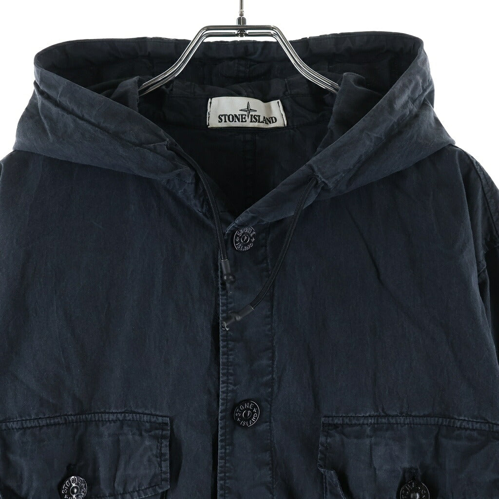 STONE ISLAND(ストーンアイランド) GARMENT DYED COTTON NYLON HOODED SHIRT BLOUSON ガーメントダイ ナイロン フード付き 長袖シャツ チャコールグレー 721512408
