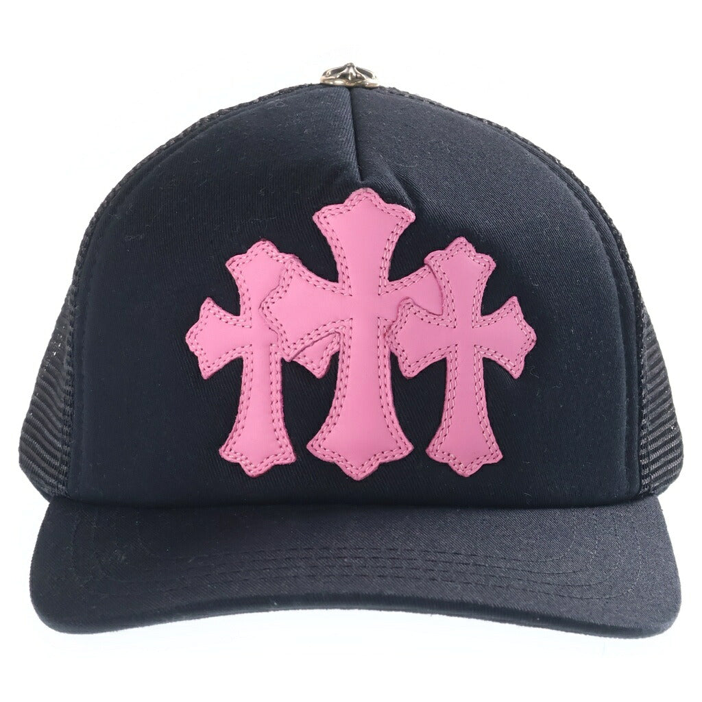 CHROME HEARTS(クロムハーツ) TRUCKER CAP 3セメタリー レザークロスパッチ メッシュトラッカーキャップ 帽子 ブラック/ピンク