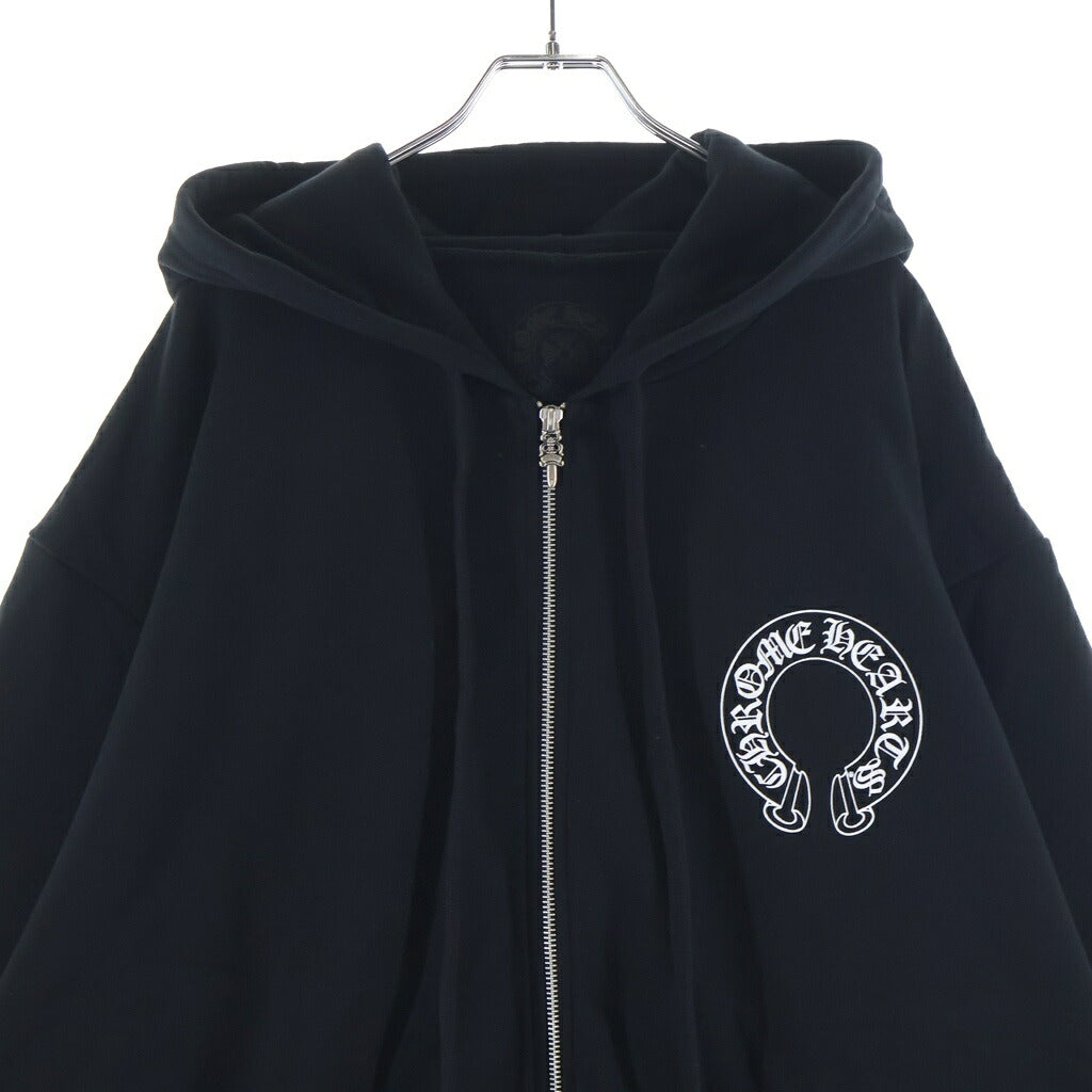 CHROME HEARTS(クロムハーツ) SWTSHRT HD ZIP ダガージップ アームフローラル バックホースシュープリント ジップアップスウェットパーカー フーディー ブラック