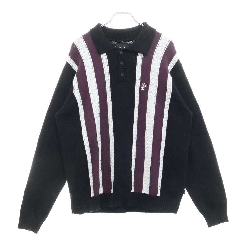 HUF(ハフ) CAMBRIDGE SWEATER ロゴ刺繍 ハーフボタン ケンブリッジ 長袖ニット ポロシャツ マルチ KN00524