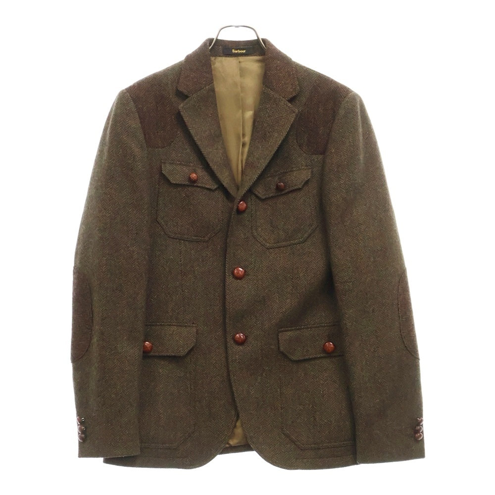 Barbour(バブアー) ツイードテーラードジャケット エルボーパッチ ヘリンボーン ブラウン