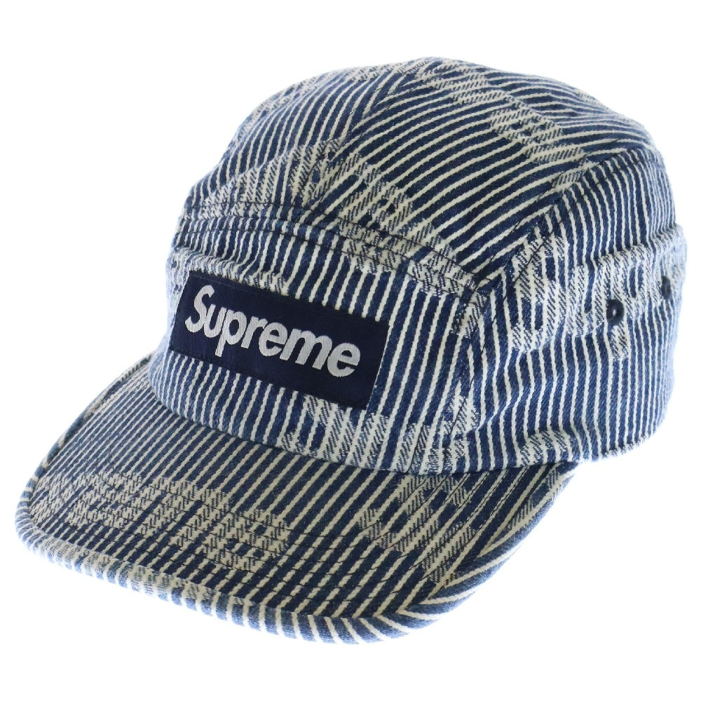 SUPREME(シュプリーム) 24SS Denim Camp Cap ボックスロゴ ストライプ柄 デニム キャンプキャップ 帽子 インディゴ