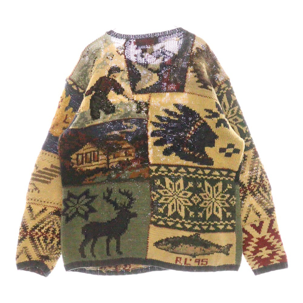 POLO RALPH LAUREN(ポロラルフローレン) 90S RL95 Patchwork Knit 両面パッチワーク柄 ケーブルニットセーター マルチ