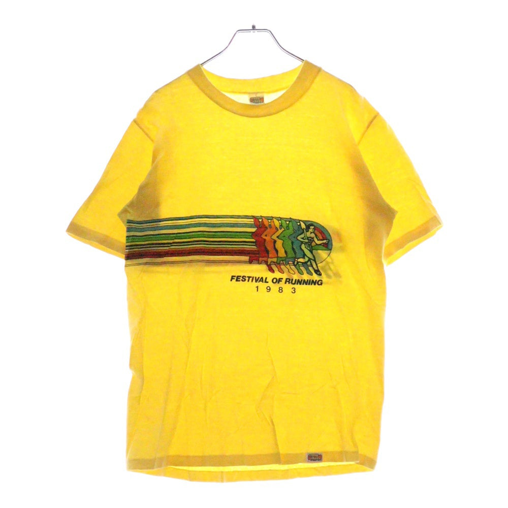 VINTAGE(ヴィンテージ) 80S Crazy Shirts 1983 フェスティバルランニング クルーネック コットン 半袖Tシャツ カットソー イエロー