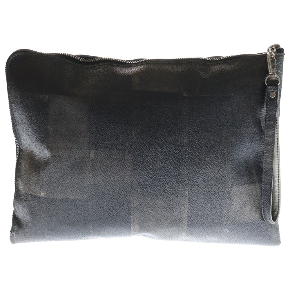 roar(ロアー) パッチワーク柄 クロスガンジップ レザー セカンド クラッチバッグ ブラック/ブラウン