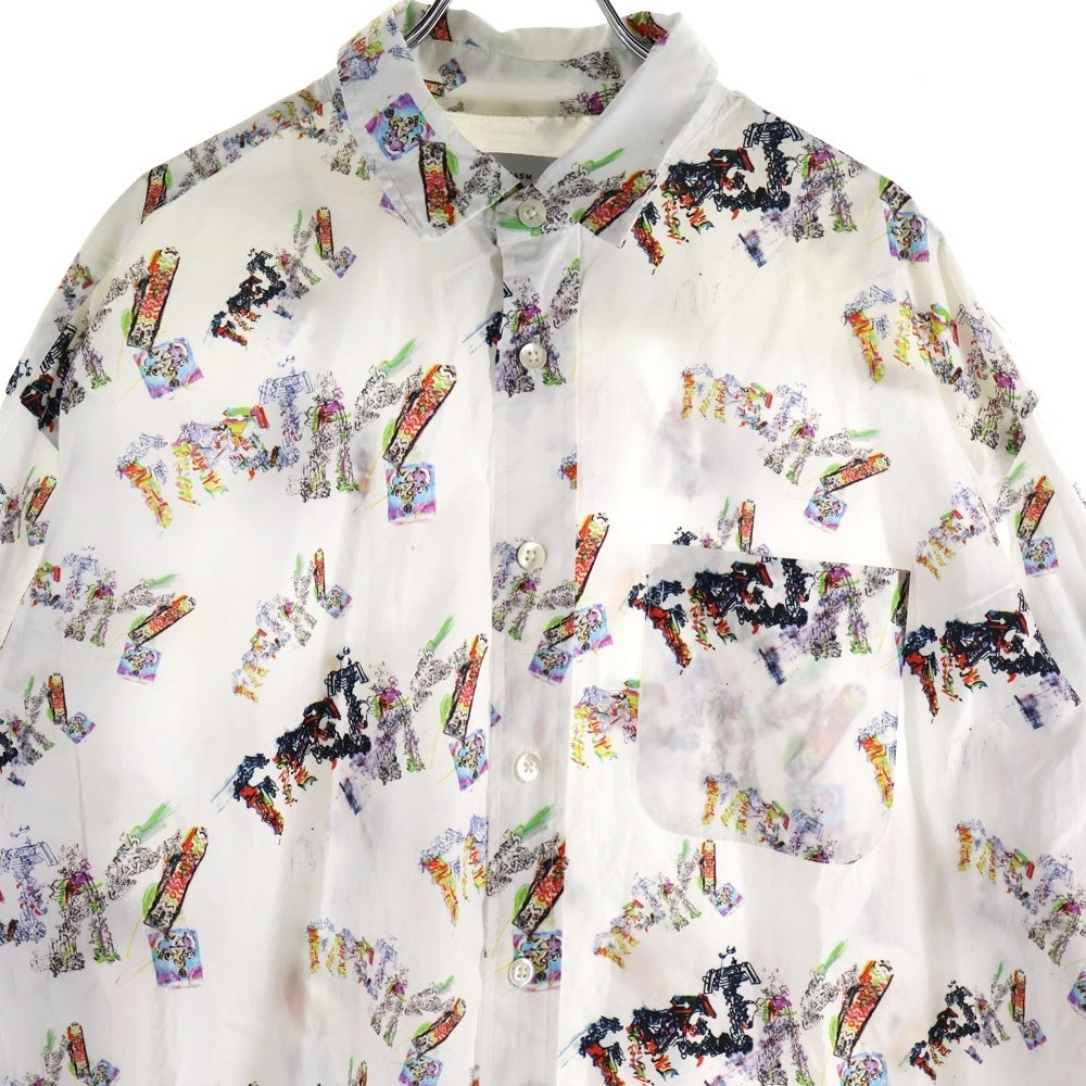 FACETASM(ファセッタズム) GRAPHIC BIG LONG SLEEVE SHIRT アートロゴ総柄 コットン 長袖シャツ ロングスリーブ ホワイト ABH-SH-M04