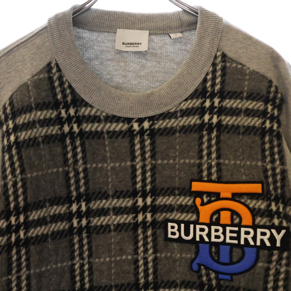 BURBERRY(バーバリー) ノヴァチェックデザイン ニット切替 ロゴ刺繍 スウェット トレーナー グレー 8033045