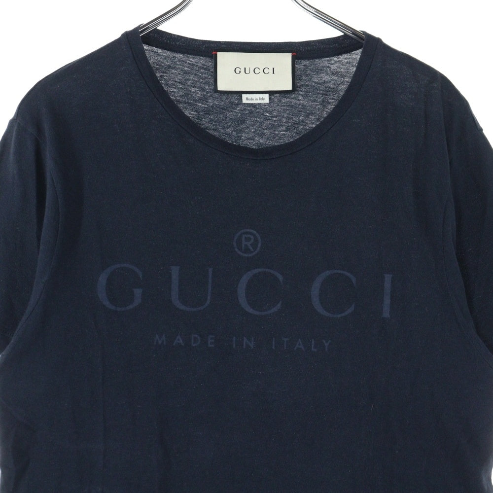 GUCCI(グッチ) 18SS Tonal Brand Logo Tee フロントロゴプリント 半袖Tシャツ カットソー ネイビー 441685