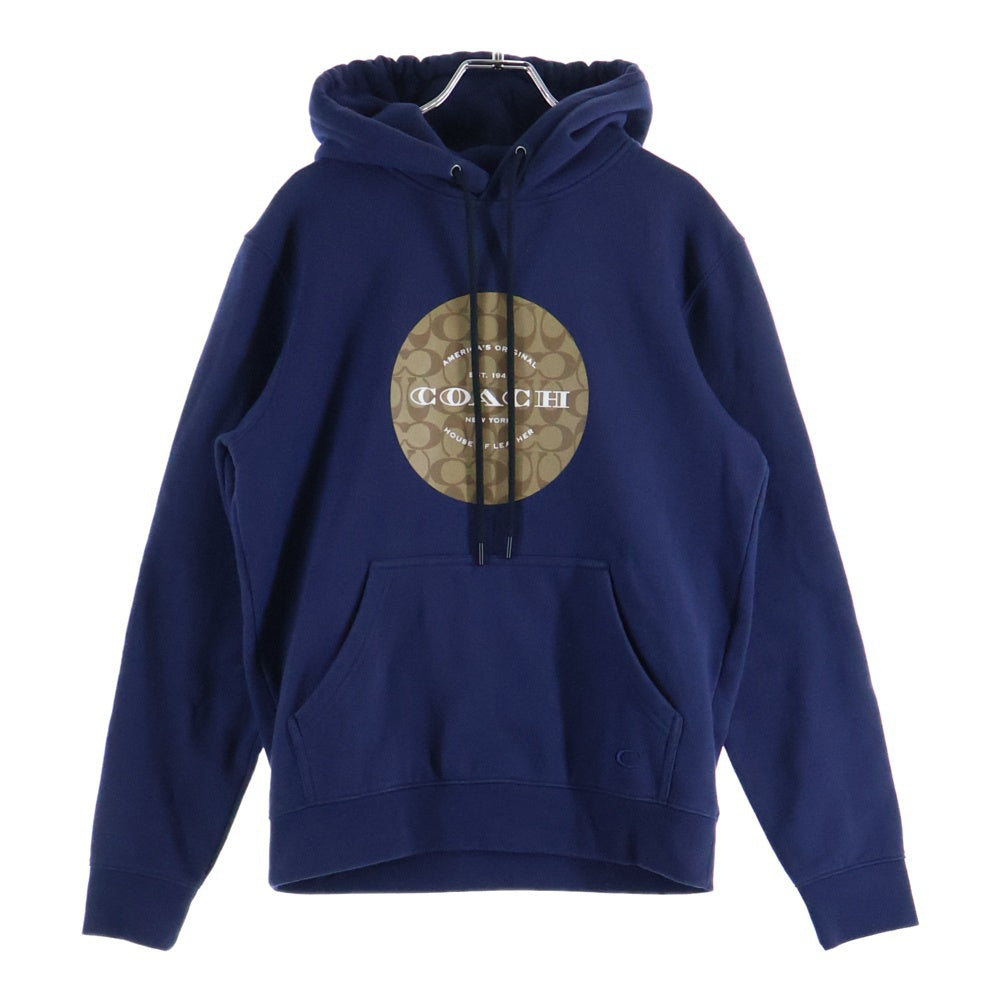COACH(コーチ) シグネチャーロゴプリント 裏起毛 プルオーバーパーカー ネイビー F78299