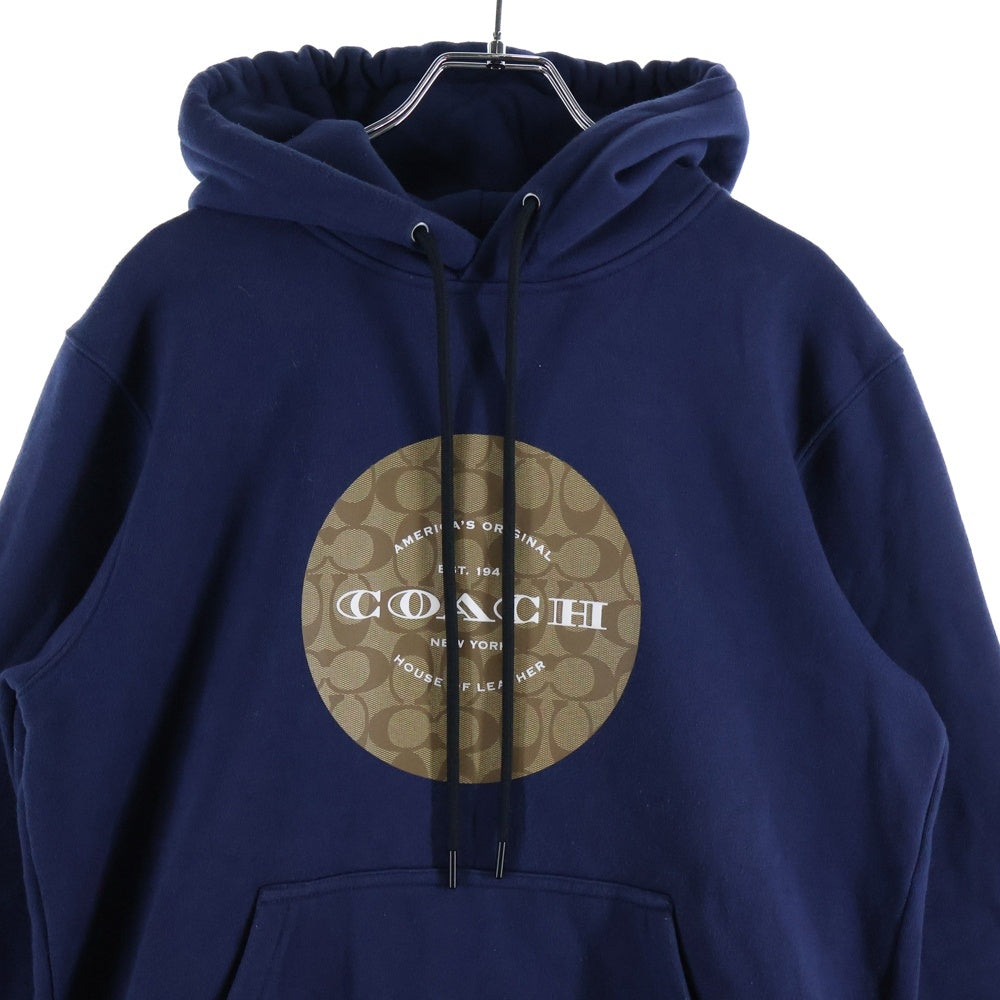 COACH(コーチ) シグネチャーロゴプリント 裏起毛 プルオーバーパーカー ネイビー F78299
