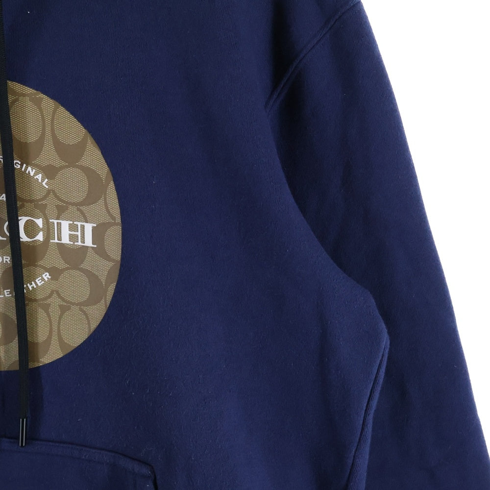 COACH(コーチ) シグネチャーロゴプリント 裏起毛 プルオーバーパーカー ネイビー F78299