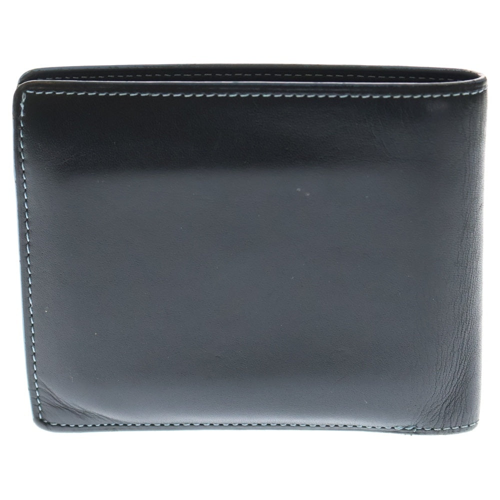 BURBERRY BLACK LABEL(バーバリー ブラックレーベル) レザー 二つ折り財布 ブラック/ブルー