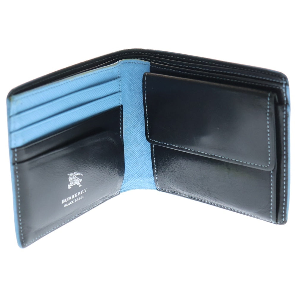 BURBERRY BLACK LABEL(バーバリー ブラックレーベル) レザー 二つ折り財布 ブラック/ブルー