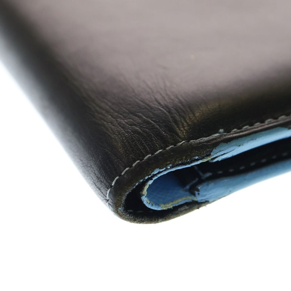 BURBERRY BLACK LABEL(バーバリー ブラックレーベル) レザー 二つ折り財布 ブラック/ブルー