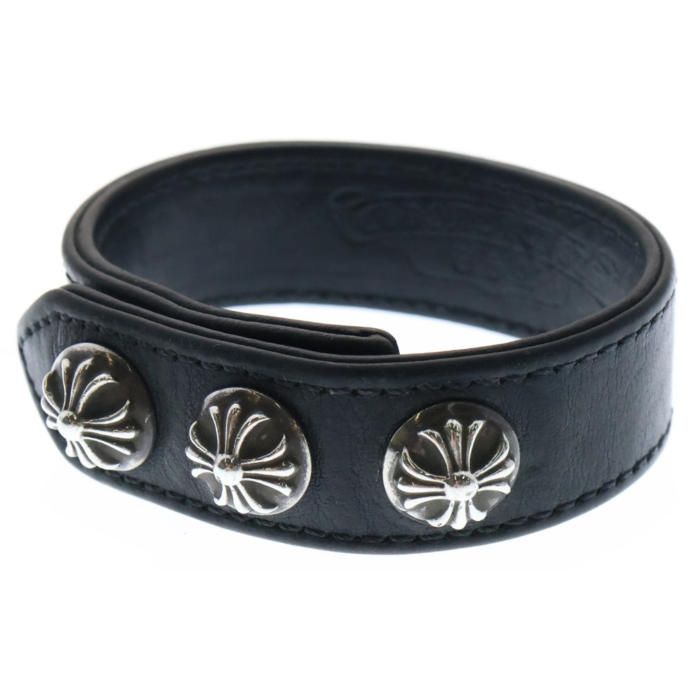 CHROME HEARTS(クロムハーツ) 3BTN 2SNP クロスボール 3ボタン2スナップ レザーブレスレット ブラック/シルバー BCA123