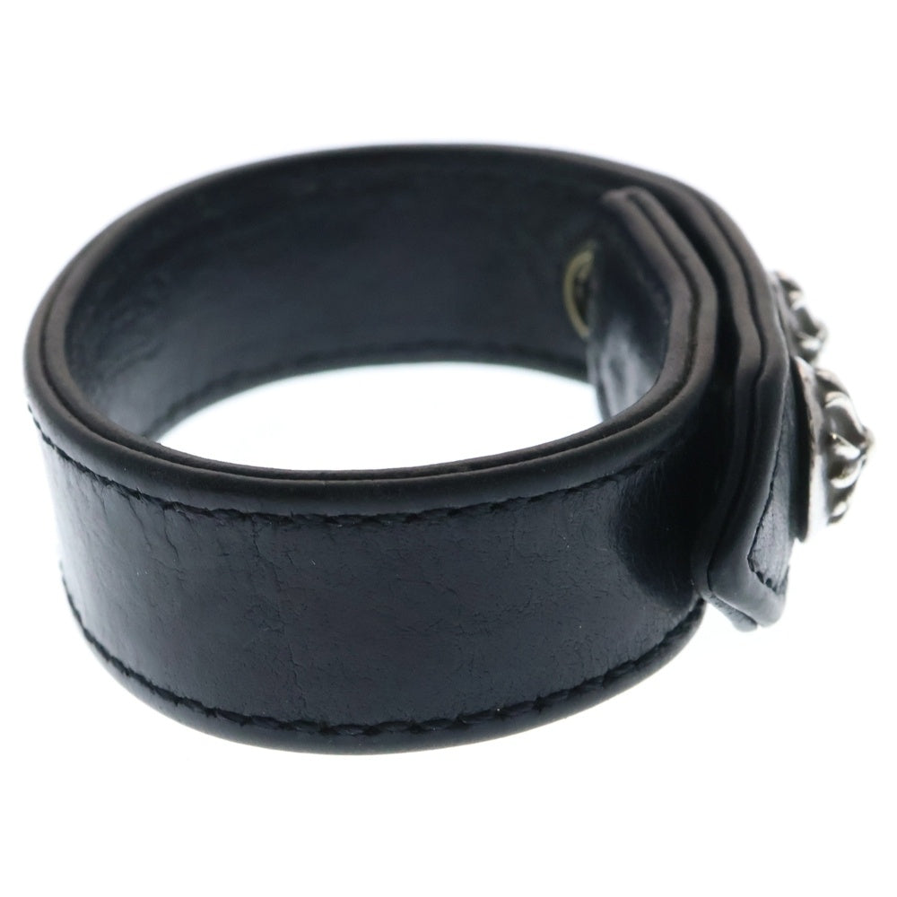 CHROME HEARTS(クロムハーツ) 3BTN 2SNP クロスボール 3ボタン2スナップ レザーブレスレット ブラック/シルバー BCA123