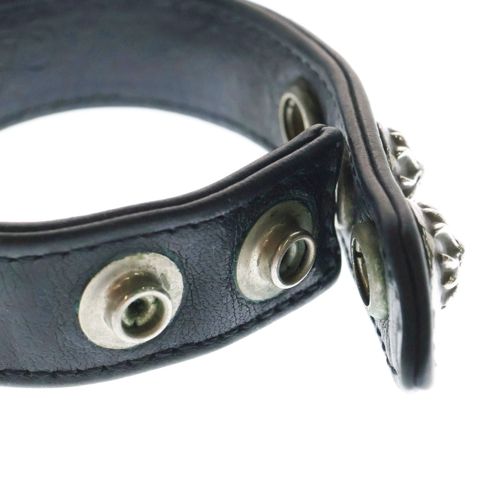 CHROME HEARTS(クロムハーツ) 3BTN 2SNP クロスボール 3ボタン2スナップ レザーブレスレット ブラック/シルバー BCA123