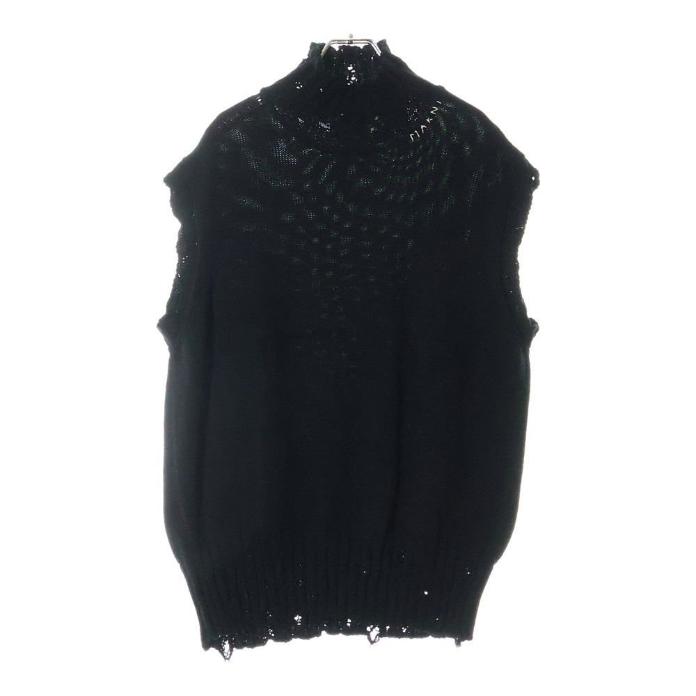 MARNI(マルニ) 22AW ダメージ加工 タートルネック コットンニットベスト ニットセーター ブラック DVMG0045A0