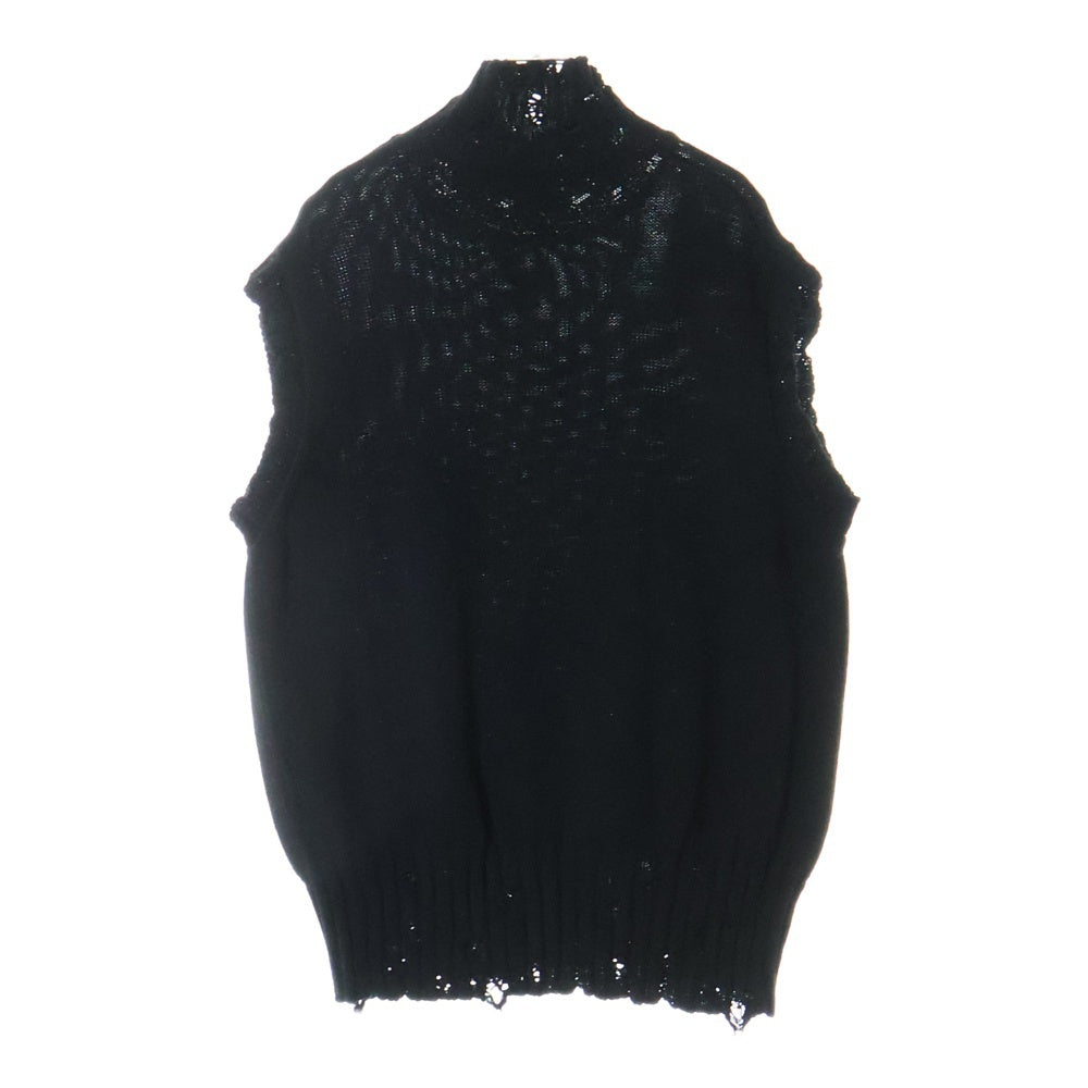 MARNI(マルニ) 22AW ダメージ加工 タートルネック コットンニットベスト ニットセーター ブラック DVMG0045A0