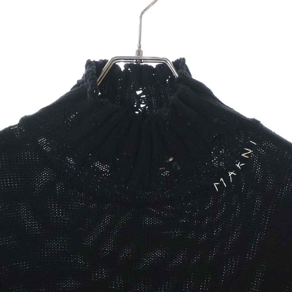 MARNI(マルニ) 22AW ダメージ加工 タートルネック コットンニットベスト ニットセーター ブラック DVMG0045A0