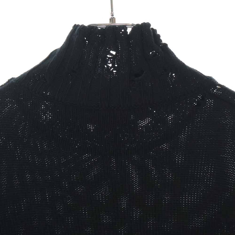 MARNI(マルニ) 22AW ダメージ加工 タートルネック コットンニットベスト ニットセーター ブラック DVMG0045A0