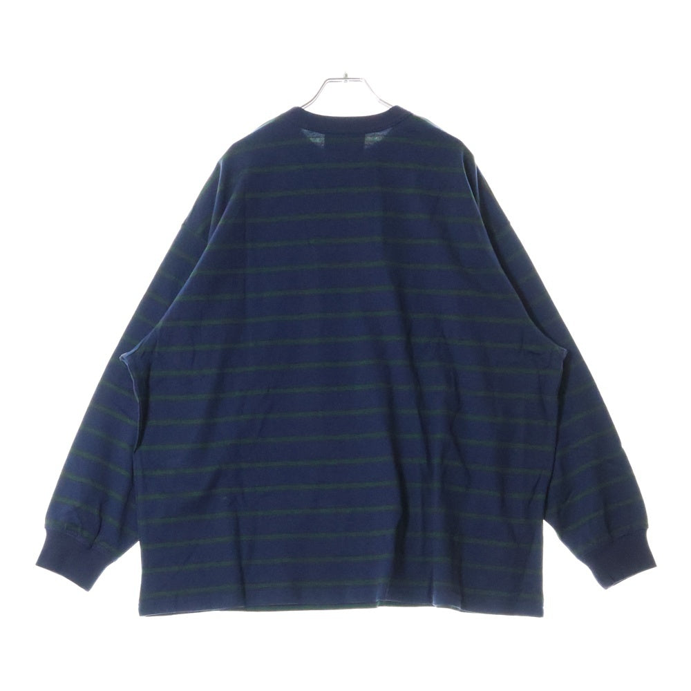 FAT(エフエーティー) ポケットロゴ刺繍 クルーネック ボーダー 長袖Tシャツ カットソー ネイビー/グリーン F32420-CT21-AB